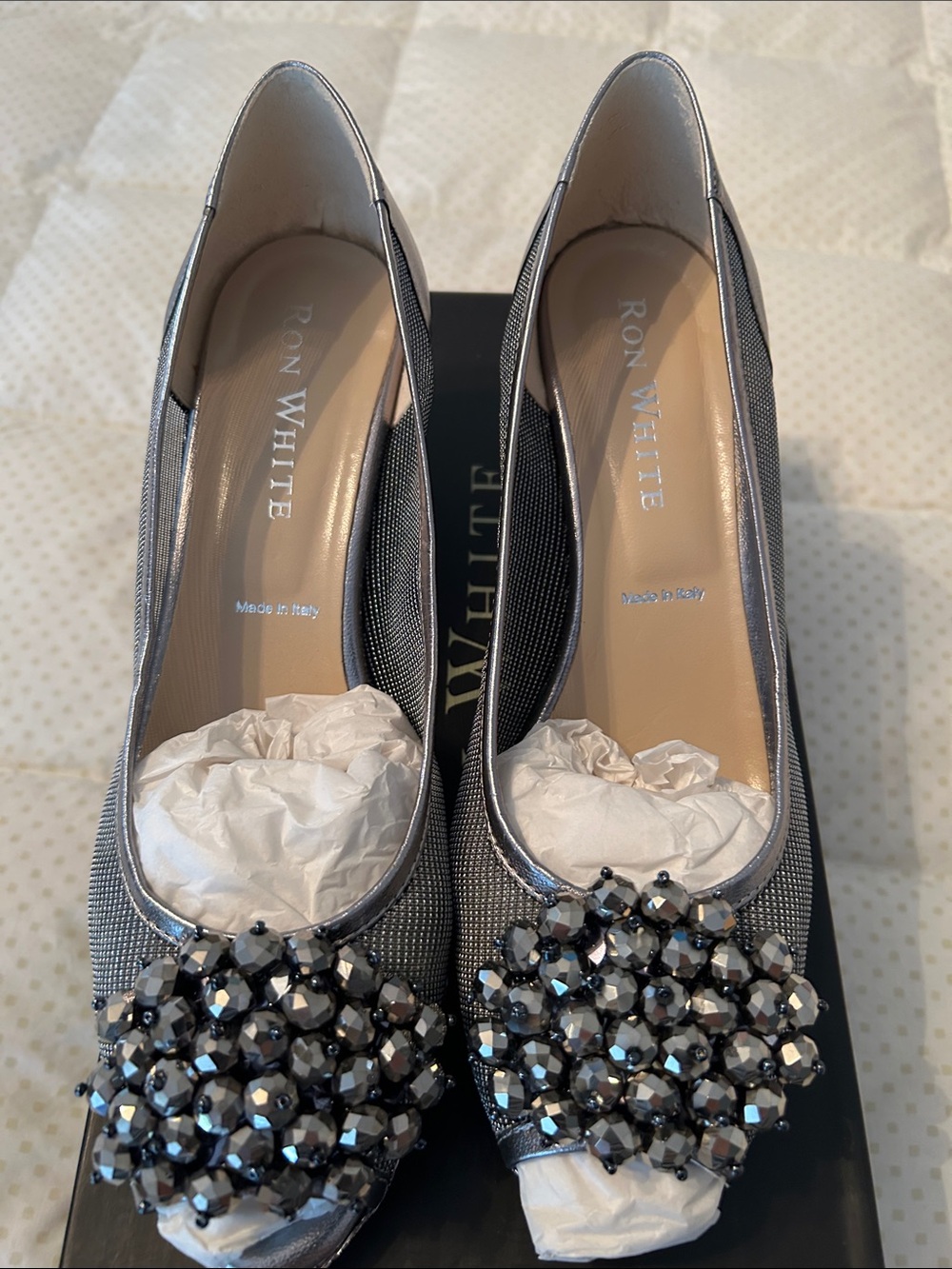 Ron White Silver Crystal-Embellished Women’s Wedge